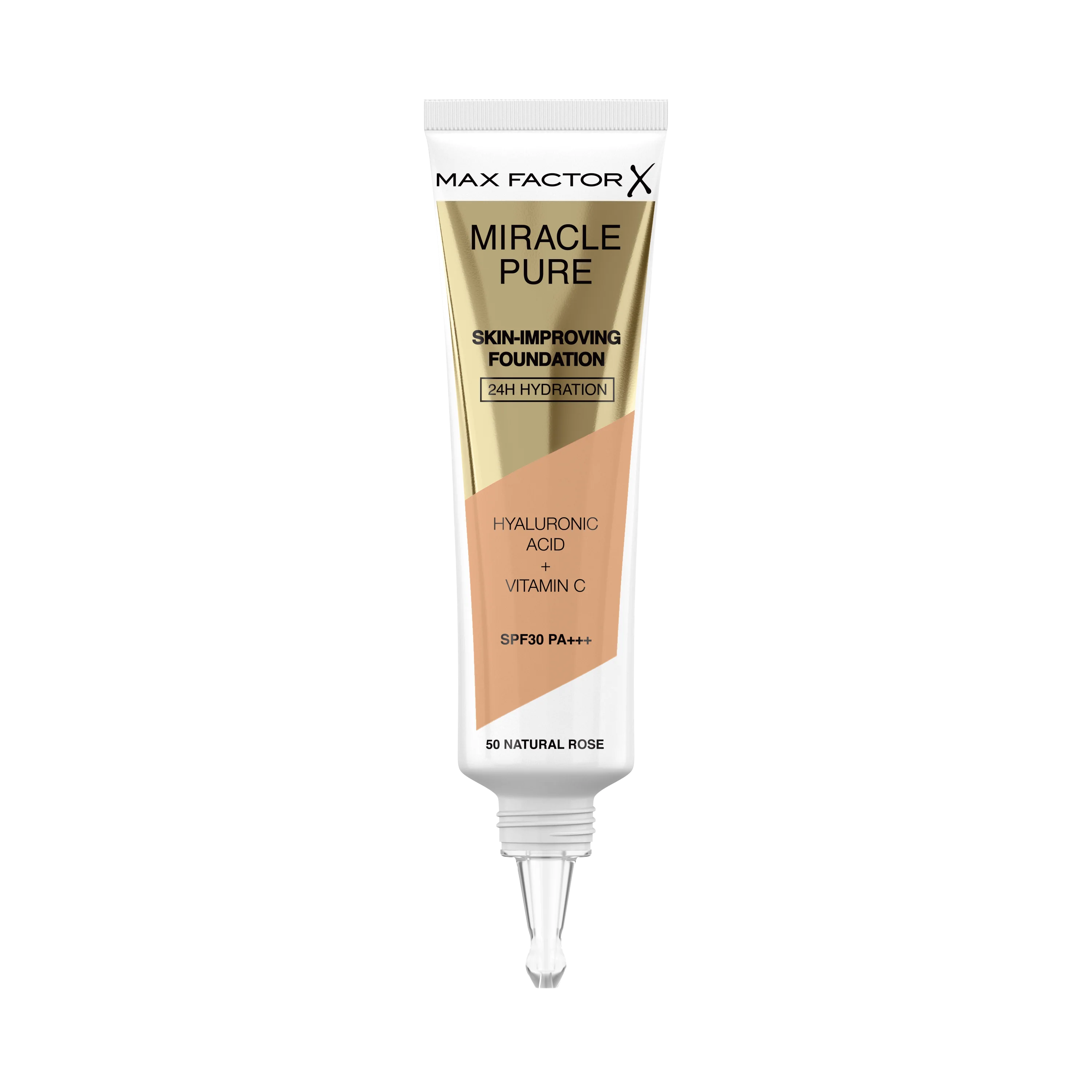 Max Factor Miracle Pure Fondotinta Liquido Idratante, con il 91% di Ingredienti di Origine Naturale, Vitamina C, Acido Ialuronico e SPF 30, 50 Natural Rose - Image 3