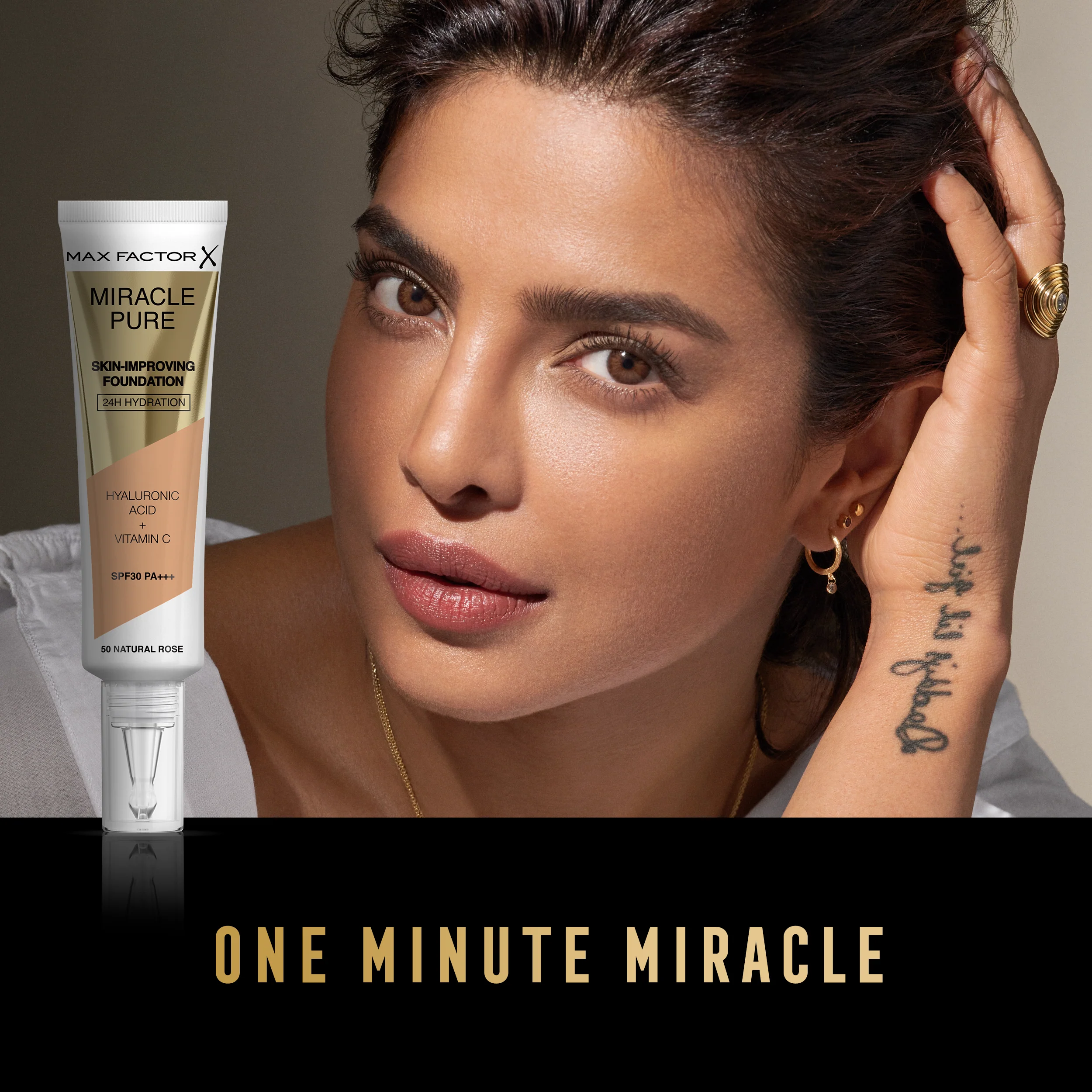 Max Factor Miracle Pure Fondotinta Liquido Idratante, con il 91% di Ingredienti di Origine Naturale, Vitamina C, Acido Ialuronico e SPF 30, 50 Natural Rose - Image 4