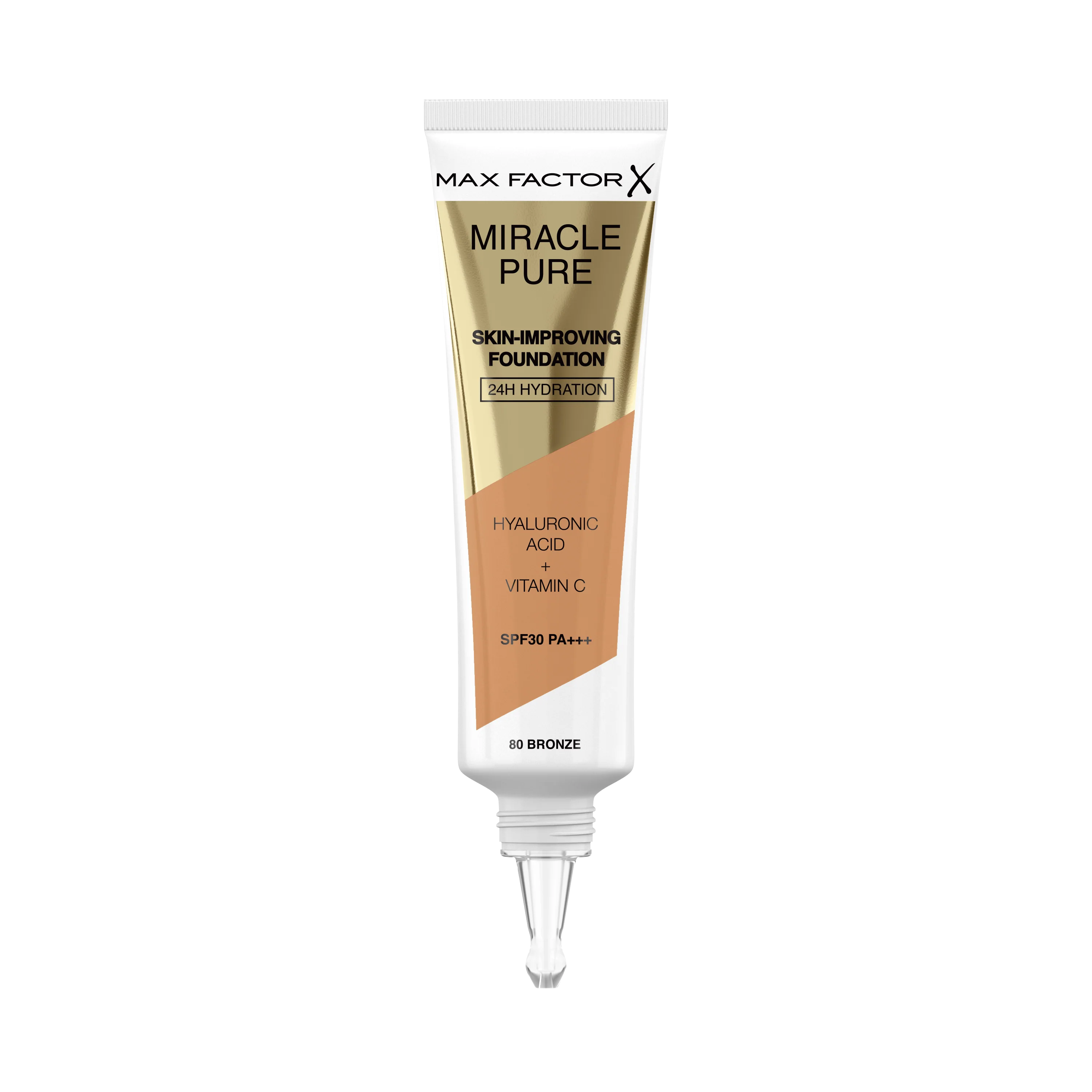Max Factor Miracle Pure Fondotinta Liquido Idratante, con il 91% di Ingredienti di Origine Naturale, Vitamina C, Acido Ialuronico e SPF 30, 80 Bronze - Image 4