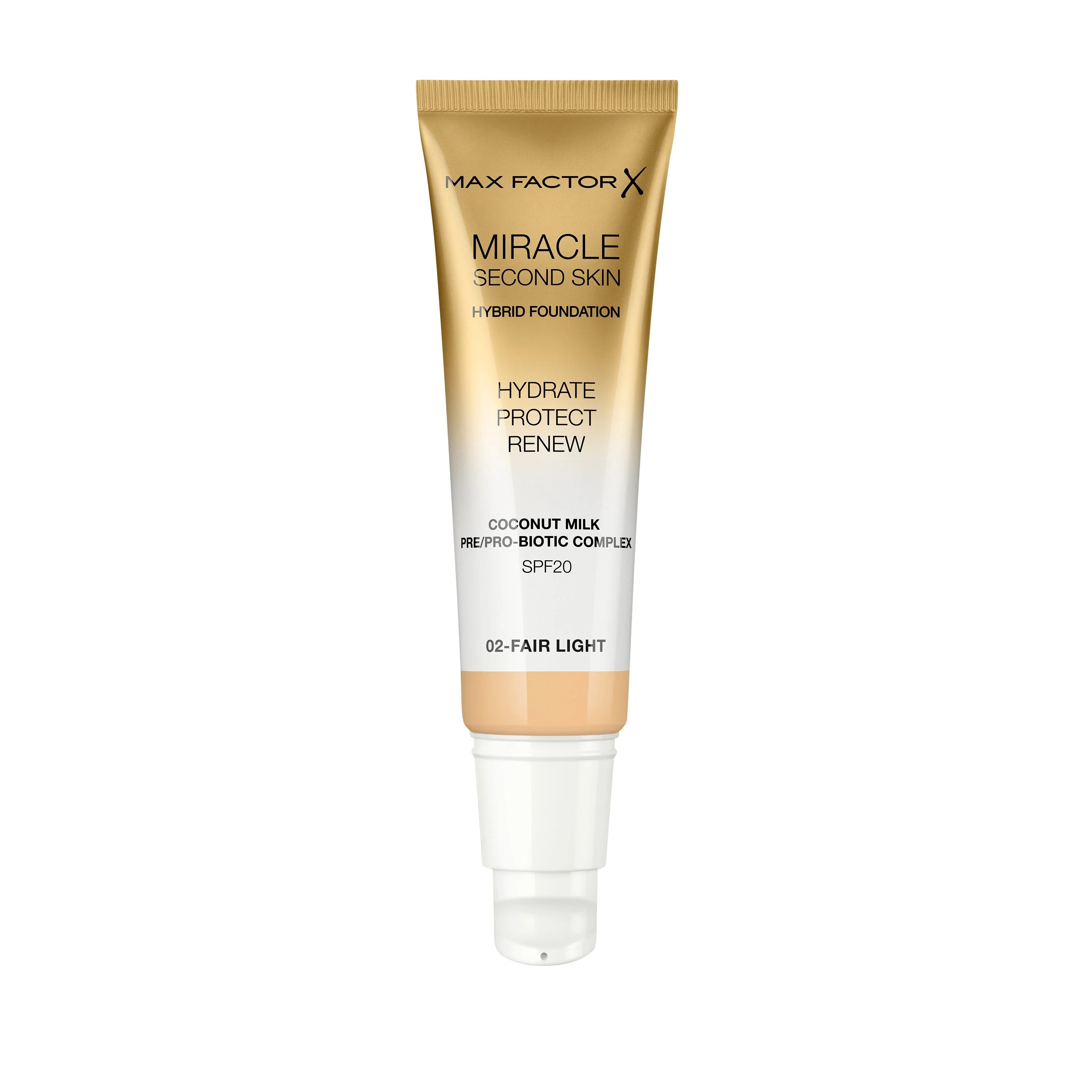Max Factor Miracle Second Skin Fondotinta dal Finish Naturale, con Latte di Cocco Idratante e SPF 20, 02 Fair Light - Image 3