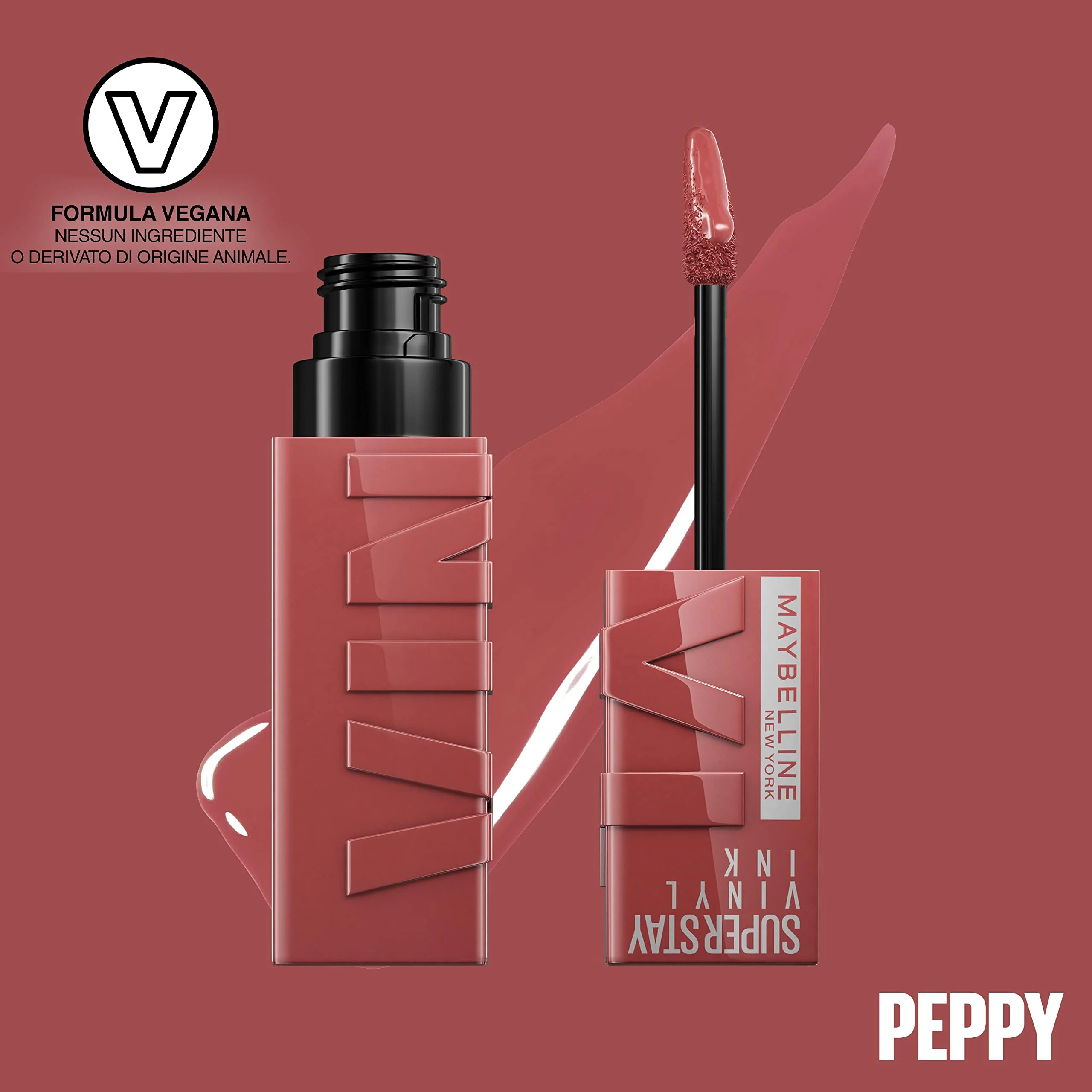 Maybelline New York Rossetto Liquido Super Stay Vinyl Ink Nude Shock, Effetto Vinilico e Labbra Brillanti Fino a 16H, Formula Vegana, 115 Peppy, 4,2 ml - Image 5