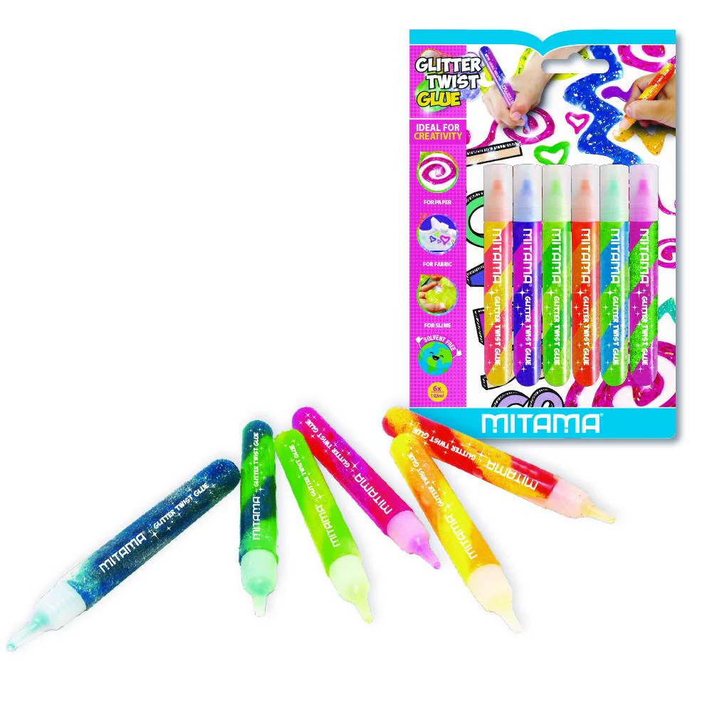 Mitama Colla Glitter Twist, a rilievo, 10,5 ml, Col. Ass., Bl. 6 pz