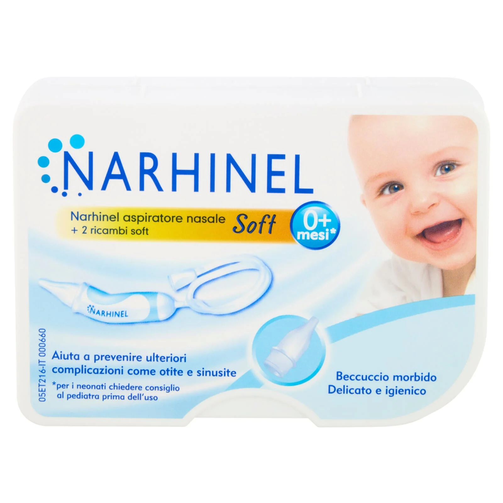 Narhinel aspiratore nasale per neonati e bambini utile a rimuove secrezioni nasali + 2 ricambi soft - Image 2