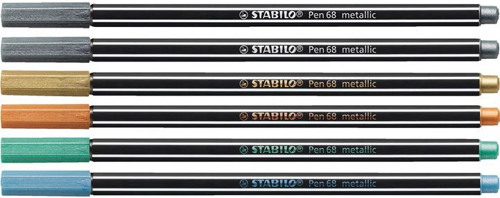 Pennarello Premium Metallizzato - STABILO Pen 68 metallic - Scatola in Metallo da 6 - con 5 colori assoriti - Image 2