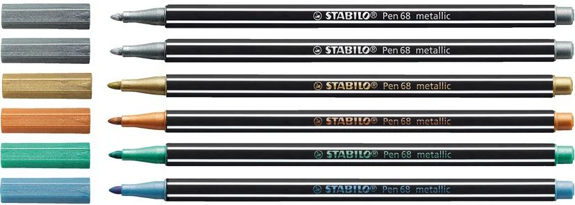 Pennarello Premium Metallizzato - STABILO Pen 68 metallic - Scatola in Metallo da 6 - con 5 colori assoriti - Image 3