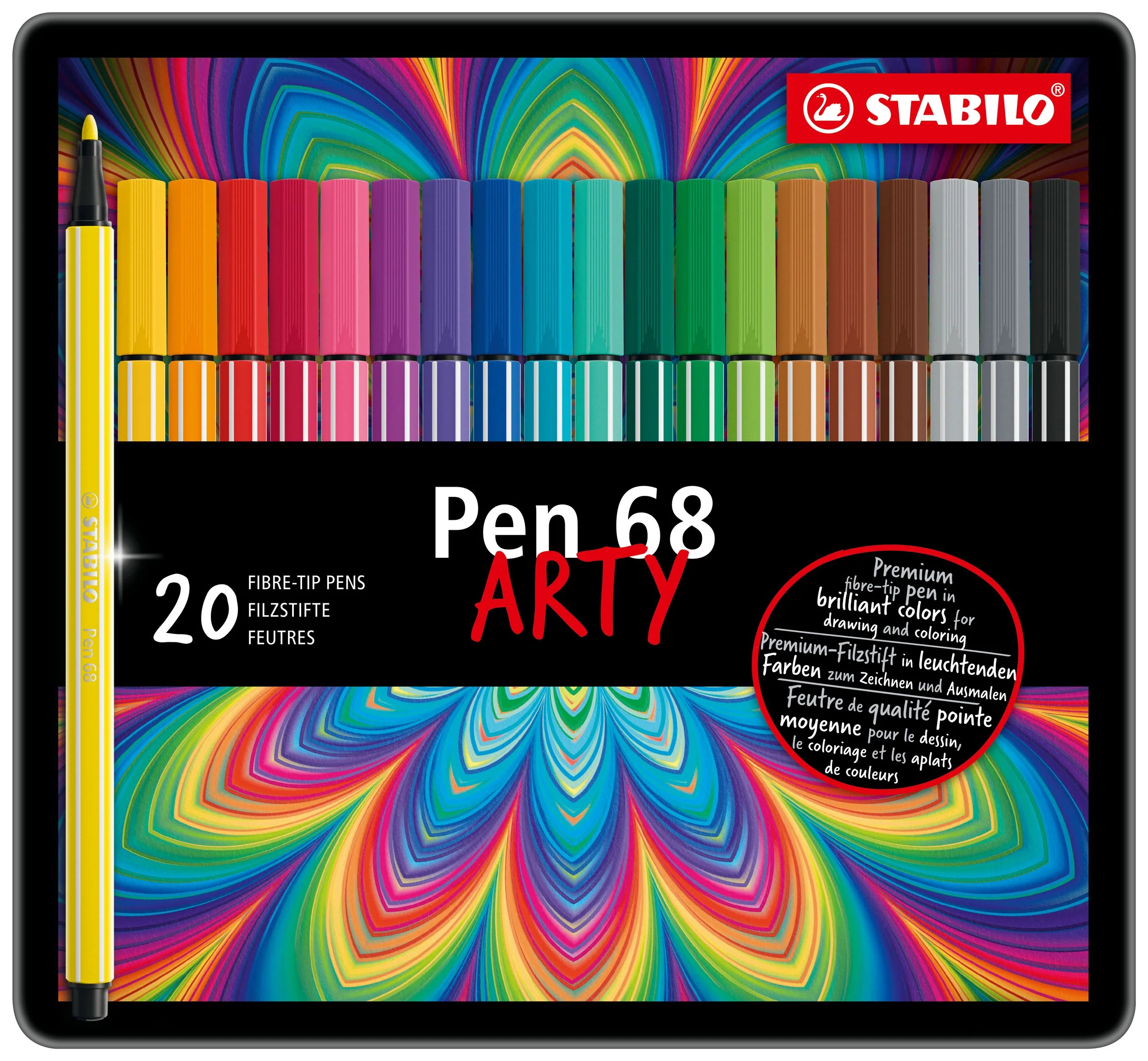Pennarello Premium - STABILO Pen 68 - Scatola in Metallo da 20 - Colori assortiti