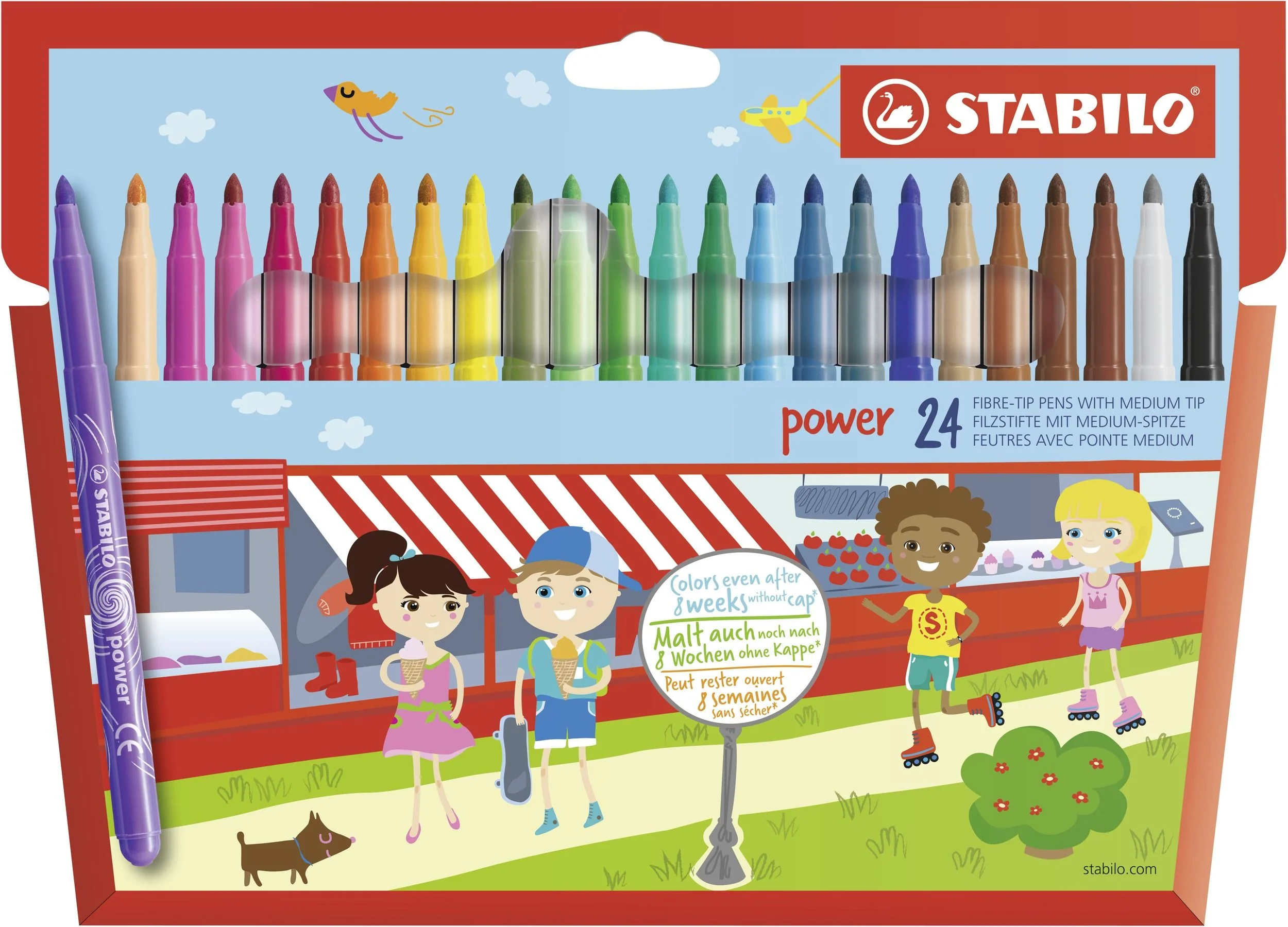 Pennarello - STABILO power - Punta Media - Astuccio da 24 - Colori assortiti