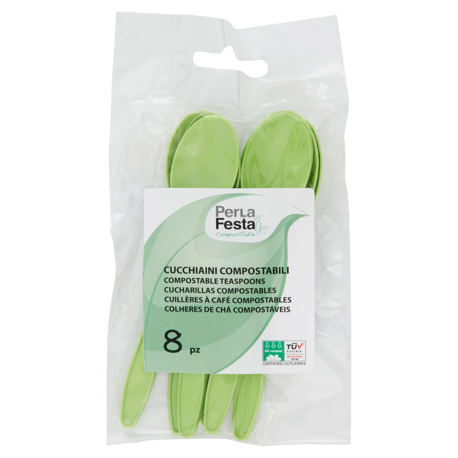 PerLa Festa ComposTable Cucchiaini Compostabili verdi 8 pz - Image 2