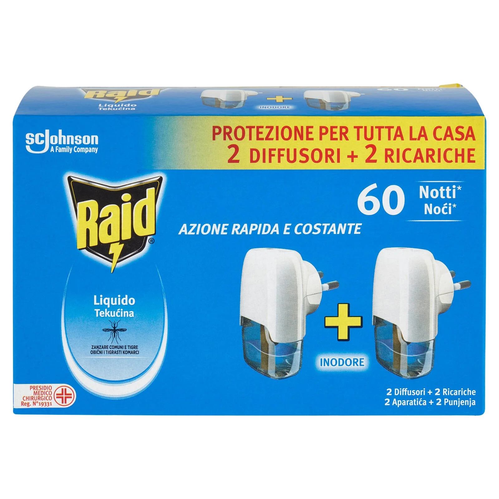 Raid Liquido Elettrico Antizanzare, Inodore, 60 Notti, 2 Diffusori e 2 Ricariche - Image 2