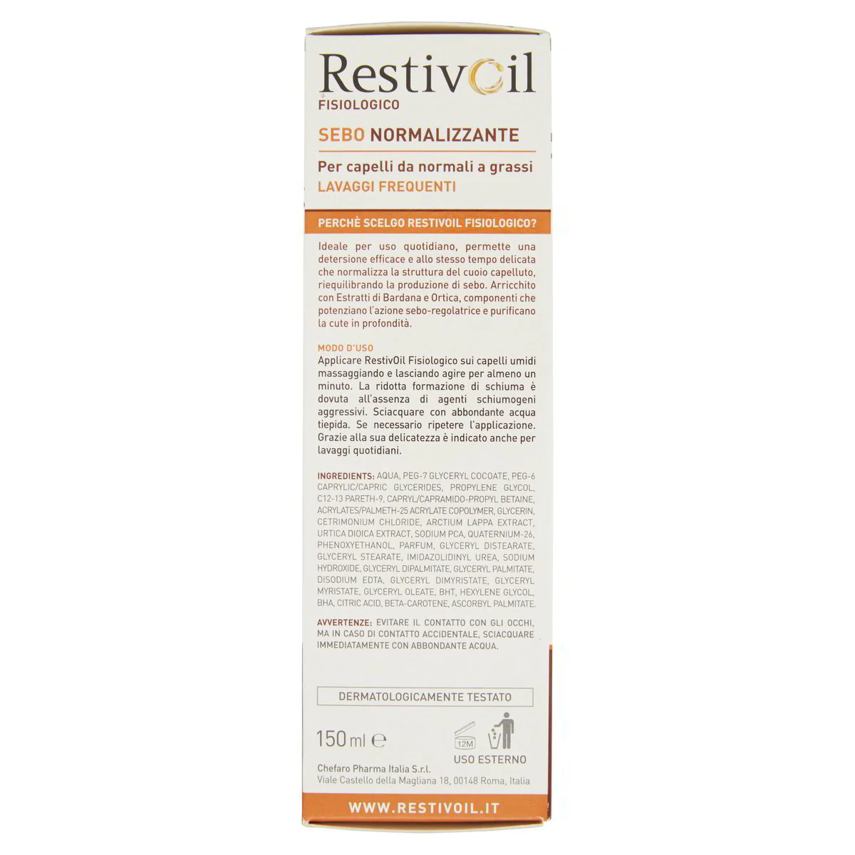RestivOil Fisiologico Olio-Shampoo per Cute Sensibile per capelli da normali a grassi 150 ml - Image 3