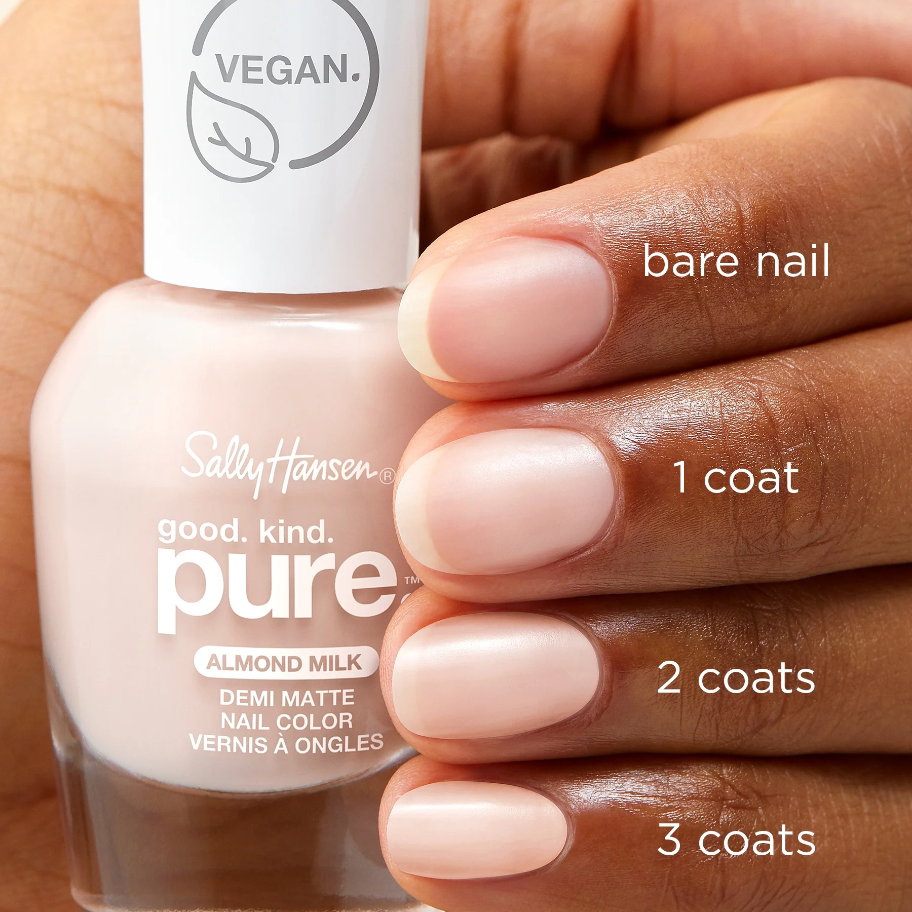 Sally Hansen Smalto per unghie Good.Kind.Pure, Finish Demi-Matte, Formula Vegana, 20 Almond Milk - 0.33 fl oz - Image 7