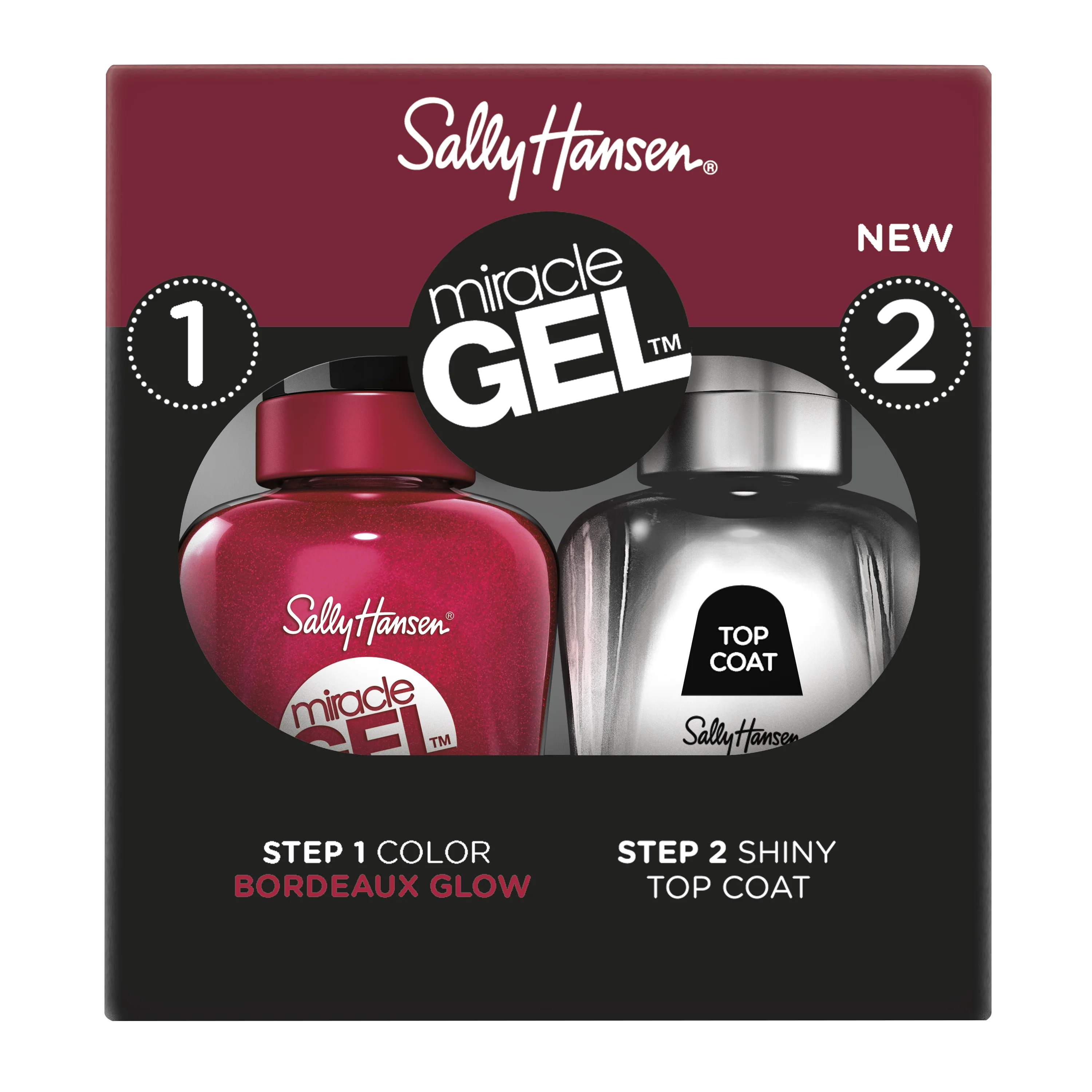 Sally Hansen Smalto Unghie Miracle Gel, Smalto Gel Senza Lampada UV, Effetto Manicure Professionale, Bordeaux Glow, Confezione da 2 Pezzi