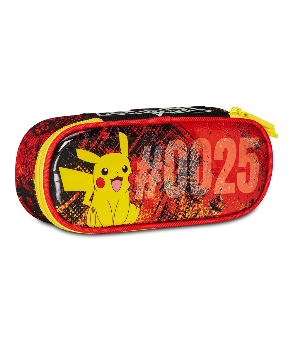 Seven - Astuccio Portapenne Scuola POKEMON PIKACHU, Monozip con Organizer Interno e Passanti Elastici