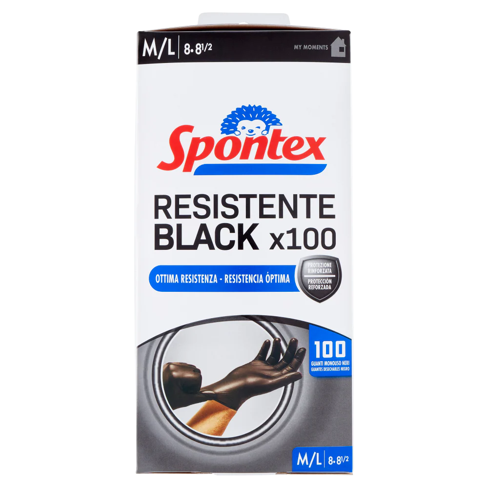 Spontex Guanti Usa&Getta Resistente Black x100 Taglia M/G