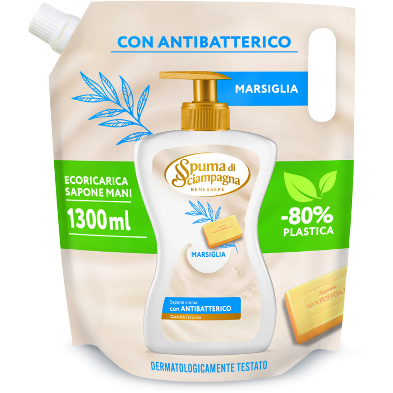 Spuma Di Sciampagna - Sapone Crema Mani Marsiglia con Antibatterico - Ricarica 1300ml - Image 5