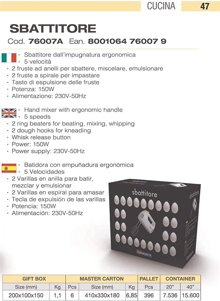 Termozeta - Sbattitore Cucina 5 Velocità 150W - 2 Fruste ad Anelli + 2 Fruste a Spirale - Image 8