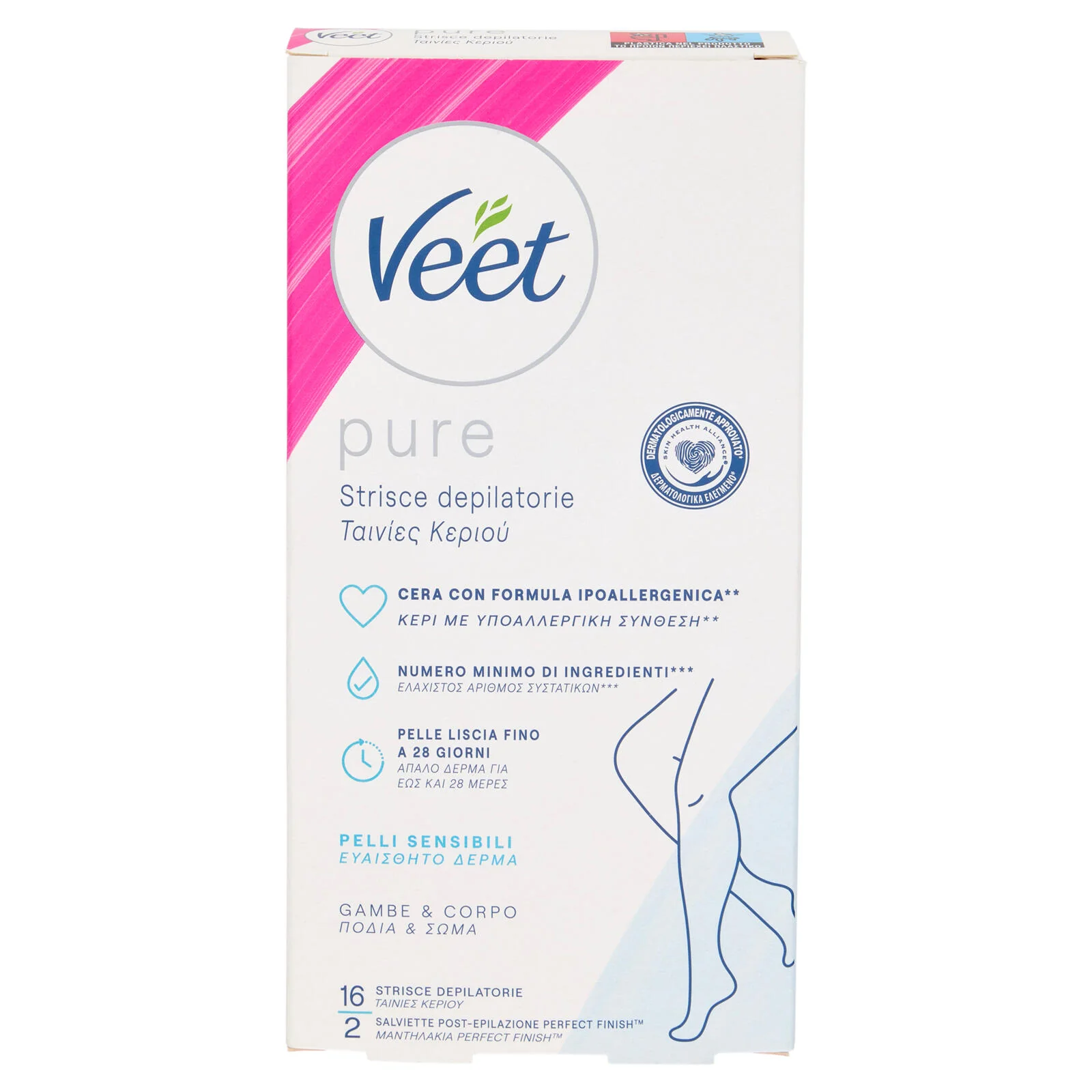 Veet Pure Strisce Depilatorie Corpo e Gambe, Ipoallergeniche, Confezione da 16 Strisce - Image 2