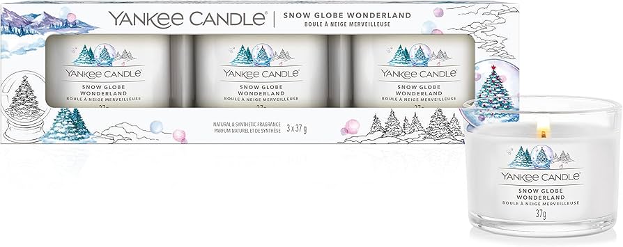 Yankee Candle - Candele votive in vetro - set da 3 - Snow globe Wonderland